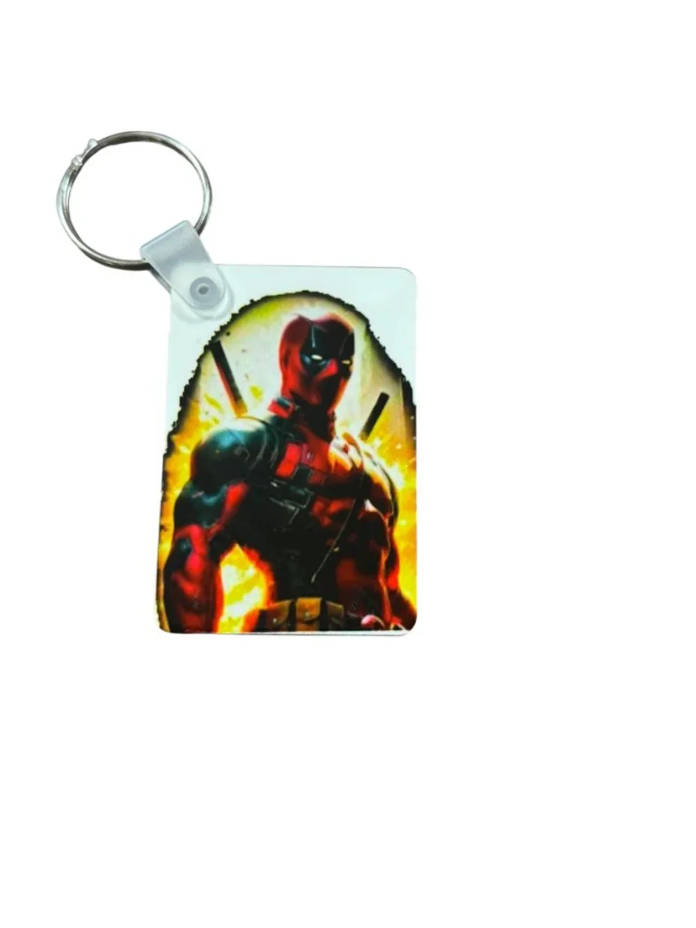 Deadpool Graphic Keychain, Rectangular MDF Superhero Theme, Colorful Print, Key